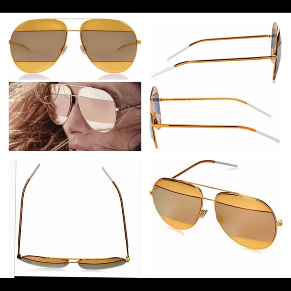 CHRISTIAN DIORSPLIT YELLOW GOLD &GREY MIRRORED LENSES WITH MONOGRAMED SUNNIES - Picture 13 of 16